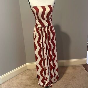 Loila Red and White Strapless Maxi Dress with Pockets